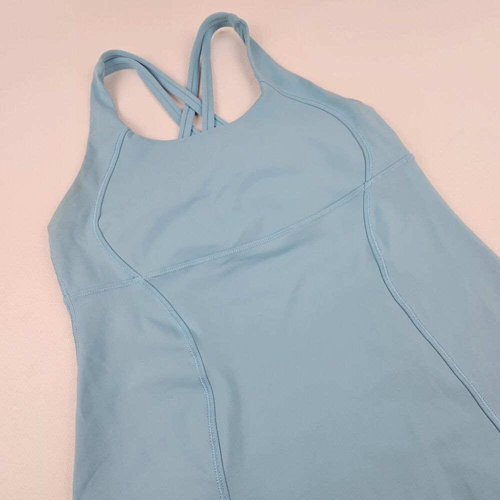 Lululemon Energy Tank Top Womens 8 Blue Moon Built In Bra Strappy Mesh Yoga